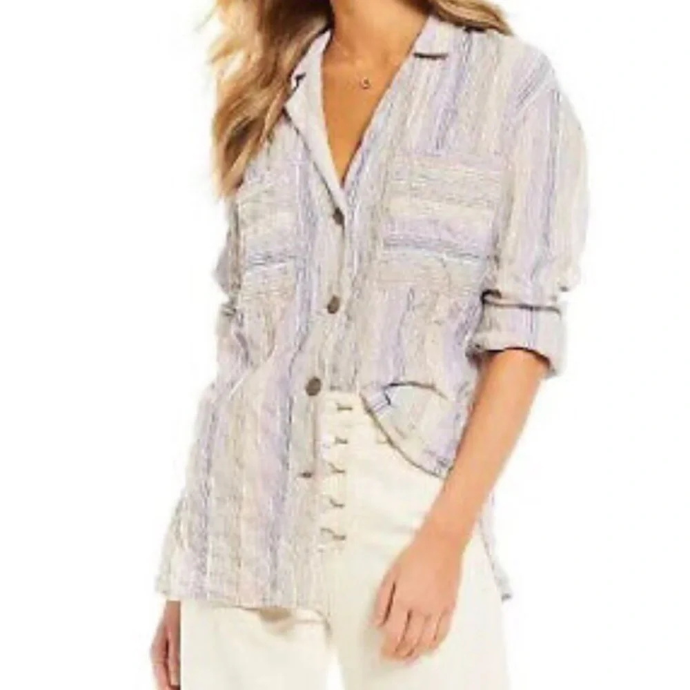 FREE PEOPLE PURPLE NIGHT LONG SLEEVE BLOUSE SHIRT TOP MULTI-COLORS SIZE …